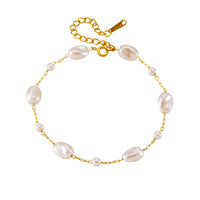 Baroque Pearl Station Paperclip Chain Bracelet - view 1