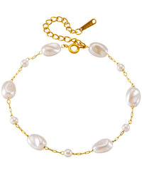 Baroque Pearl Station Paperclip Chain Bracelet - view 1