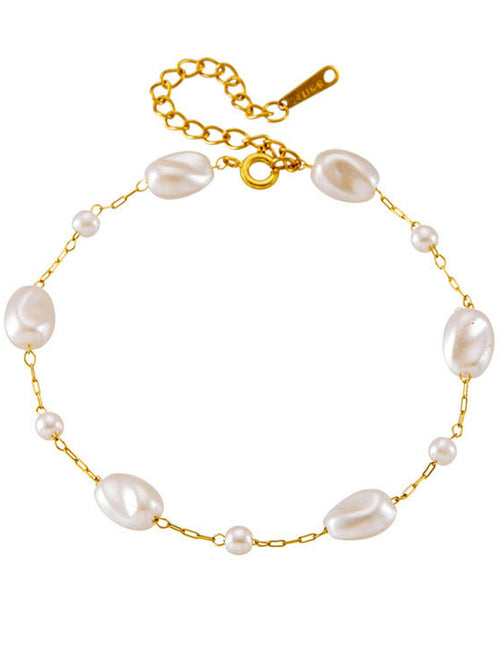 Baroque Pearl Station Paperclip Chain Bracelet - 18K gold-plated stainless steel jewelry