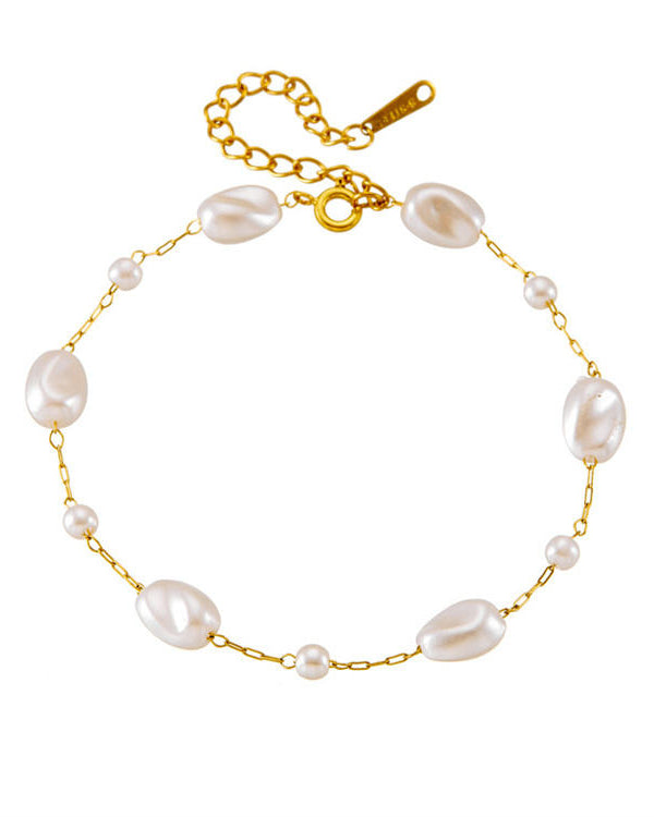 Baroque Pearl Station Paperclip Chain Bracelet