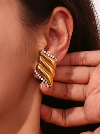 Twisted Ribbed Crystal Edge Stud Earrings - view 2