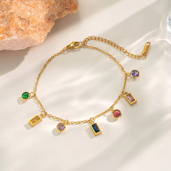 Multicolour Mixed Shape Crystal Charm Bracelet