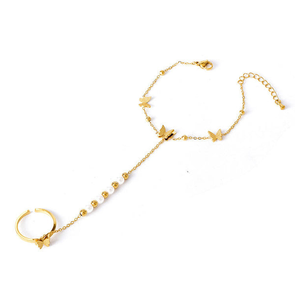 Butterfly & Pearl Hand Chain Ringlet
