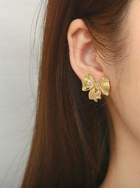 Chunky Gold Bow Stud Earrings - view 2