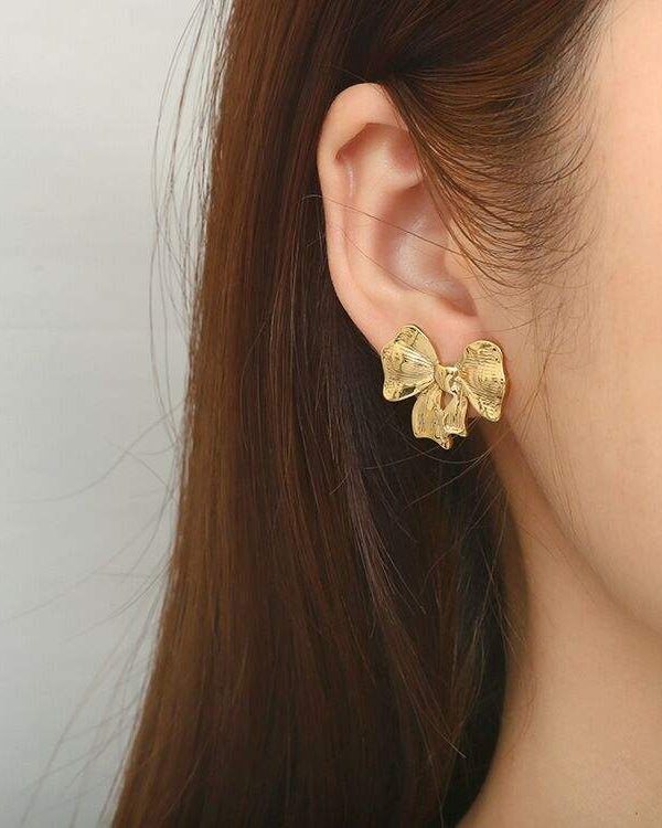 Chunky Gold Bow Stud Earrings