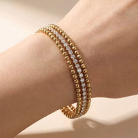 Triple Layer Crystal Tennis & Bead Chain Bracelet - view 4