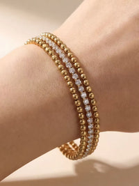 Triple Layer Crystal Tennis & Bead Chain Bracelet - view 4