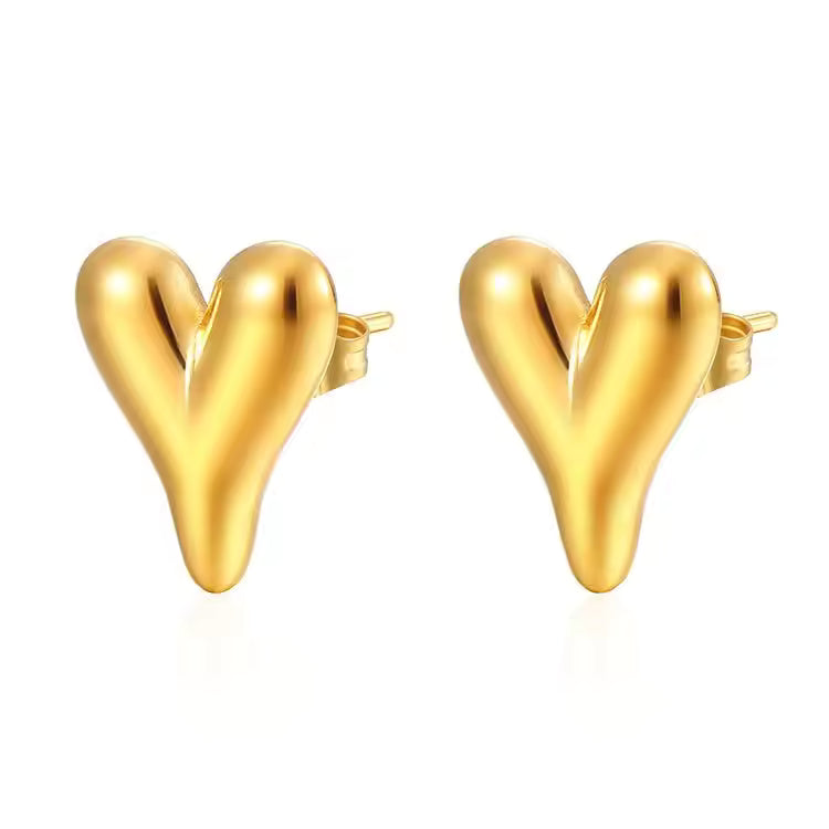 Sweetheart Stud Earrings - 18K Gold Plated Stainless Steel Jewelry