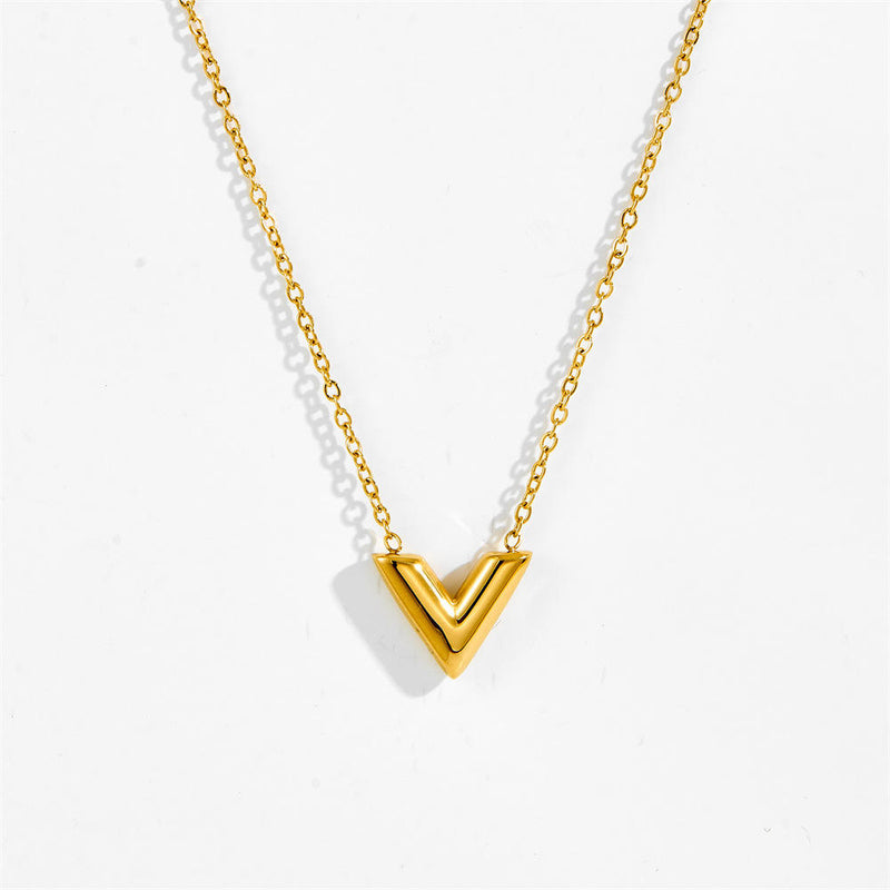Chunky Gold V-Shape Pendant Necklace - 18K Gold Plated Stainless Steel Jewelry