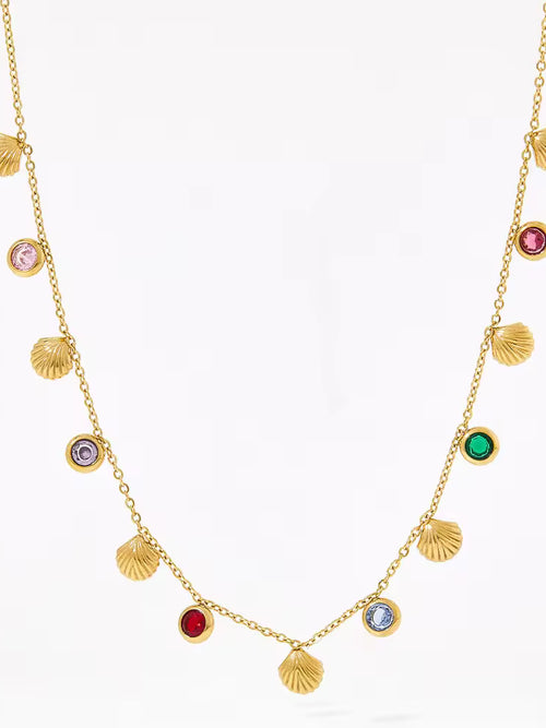 Rainbow Shell & Crystal Charm Necklace - 18K gold-plated stainless steel jewelry