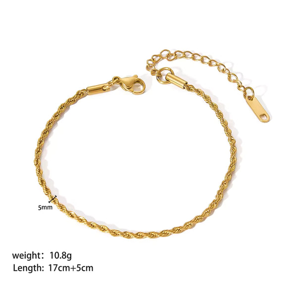 Gold Twisted Rope Chain Bracelet