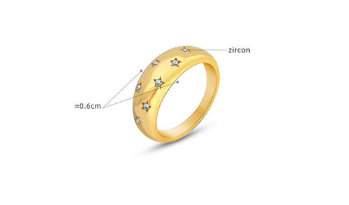 Star Studded Gold Band Ring - 18K gold-plated stainless steel jewelry