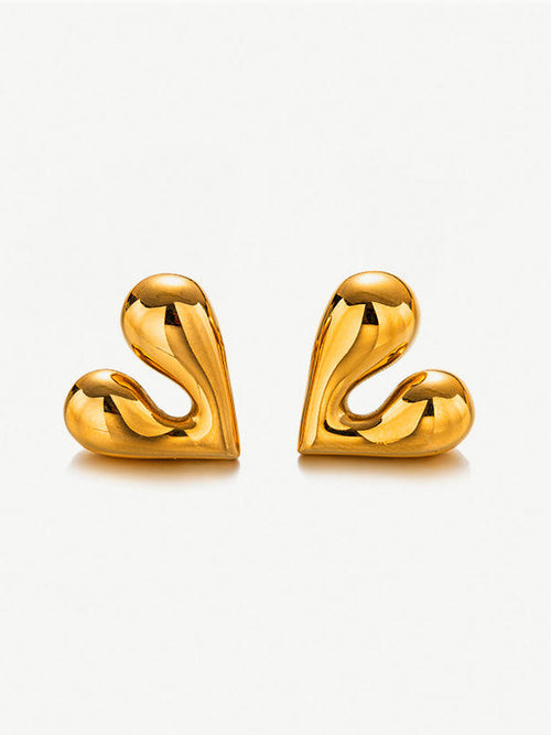 Chunky Bold Heart Stud Earrings - 18K gold-plated stainless steel jewelry