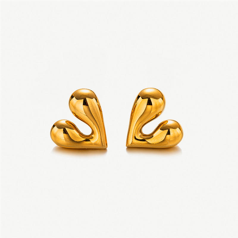 Chunky Bold Heart Stud Earrings - 18K Gold Plated Stainless Steel Jewelry
