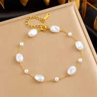 Baroque Pearl Station Paperclip Chain Bracelet - view 5