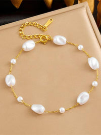 Baroque Pearl Station Paperclip Chain Bracelet - view 5