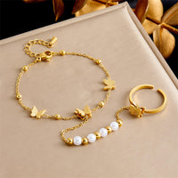 Butterfly & Pearl Hand Chain Ringlet - view 5