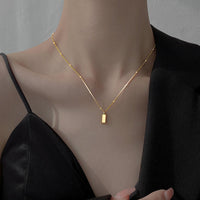 Gold Rectangle Bar Tag Pendant Necklace - view 3