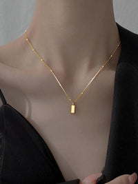 Gold Rectangle Bar Tag Pendant Necklace - view 3