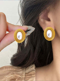 Vintage Oval Pearl Stud Earrings - view 2