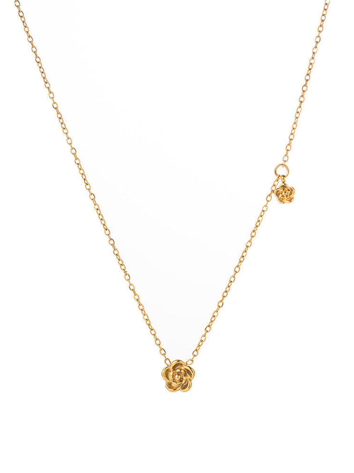 Gold Rose Flower Pendant Necklace - 18K gold-plated stainless steel jewelry