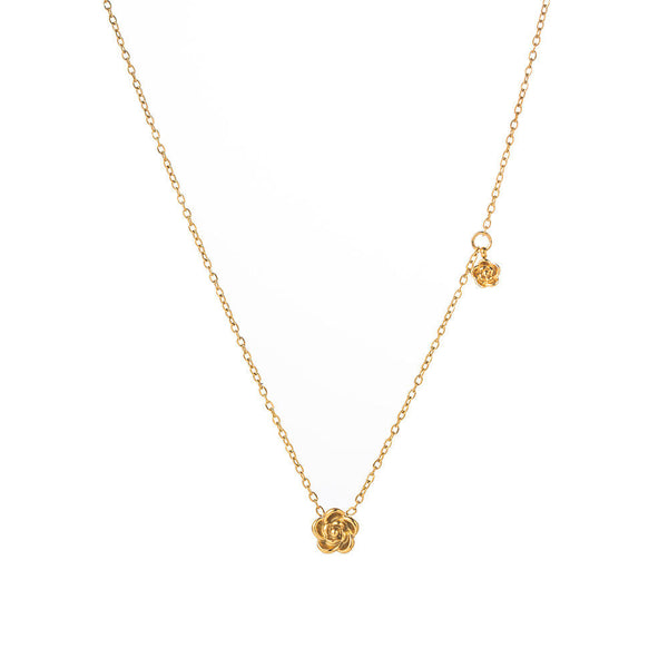 Gold Rose Flower Pendant Necklace