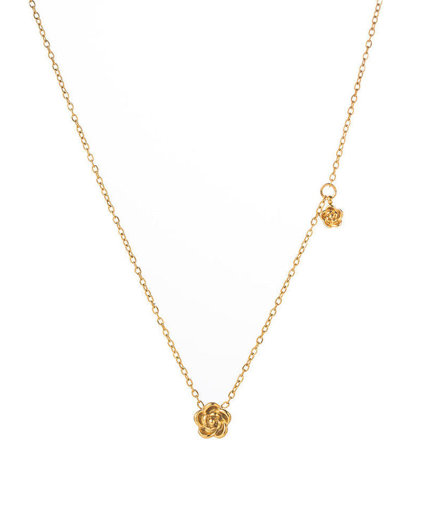 Gold Rose Flower Pendant Necklace