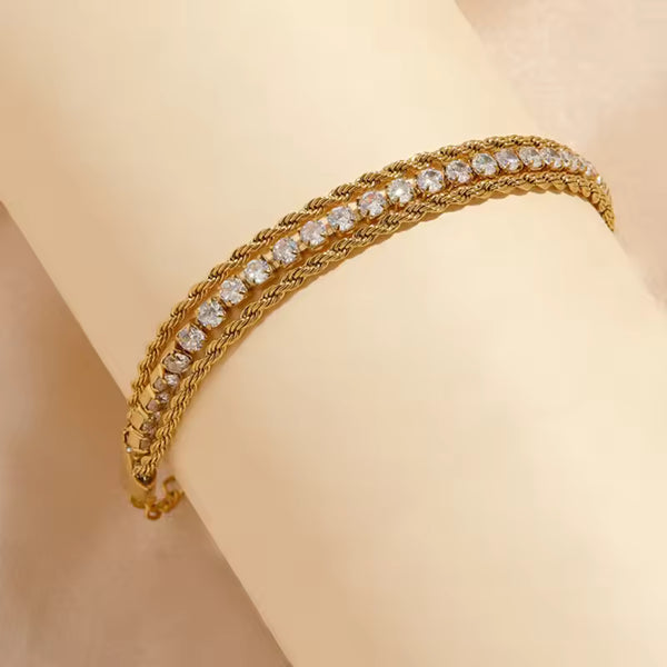 Crystal Tennis & Double Rope Chain Bracelet