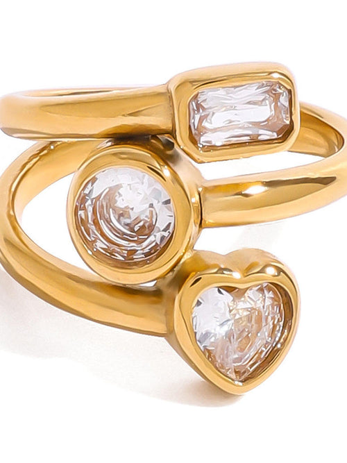 Triple Stone Open Ring - 18K gold-plated stainless steel jewelry