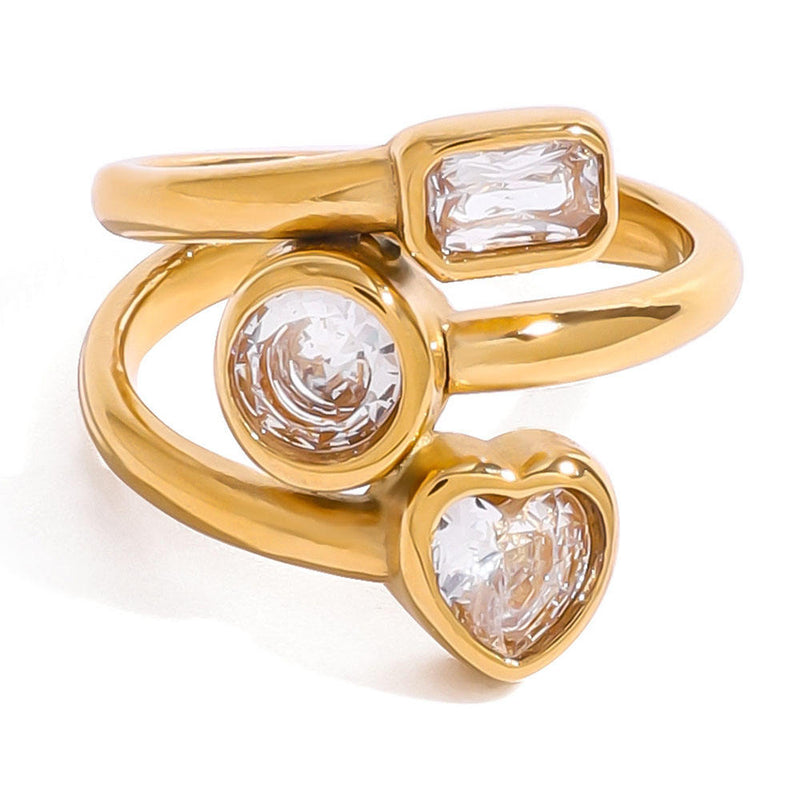 Triple Stone Open Ring - 18K Gold Plated Stainless Steel Jewelry