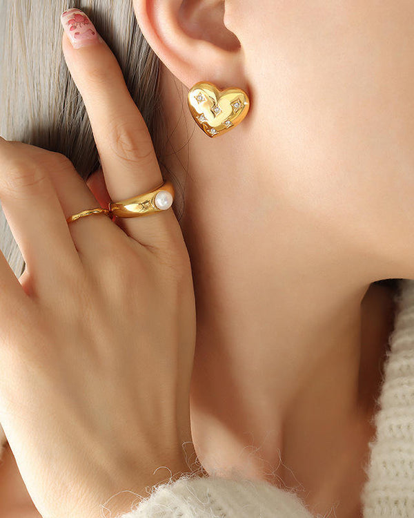 Crystal Heart & Star Stud Earrings