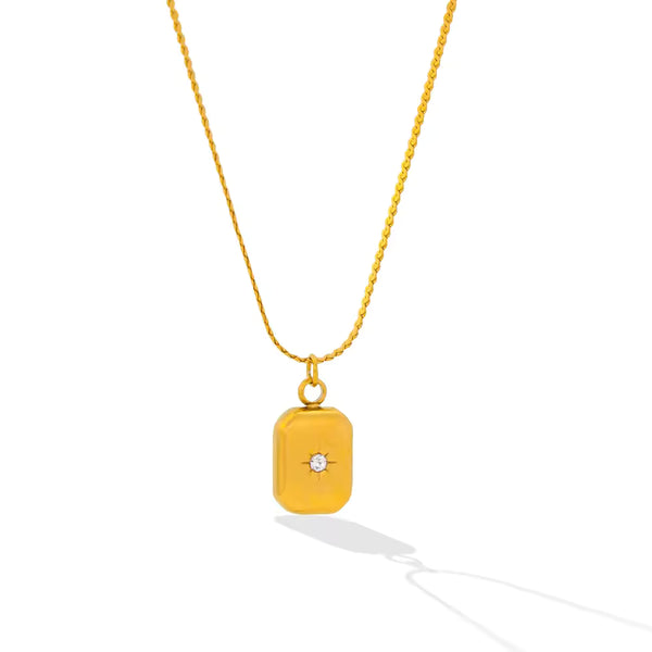 Gold Rectangle Star Crystal Pendant Necklace