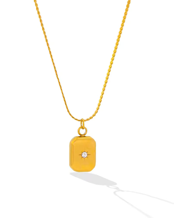 Gold Rectangle Star Crystal Pendant Necklace