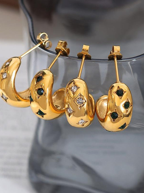 Star Crystal C-Hoop Earrings - 18K gold-plated stainless steel jewelry