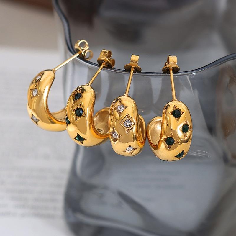 Star Crystal C-Hoop Earrings - 18K Gold Plated Stainless Steel Jewelry