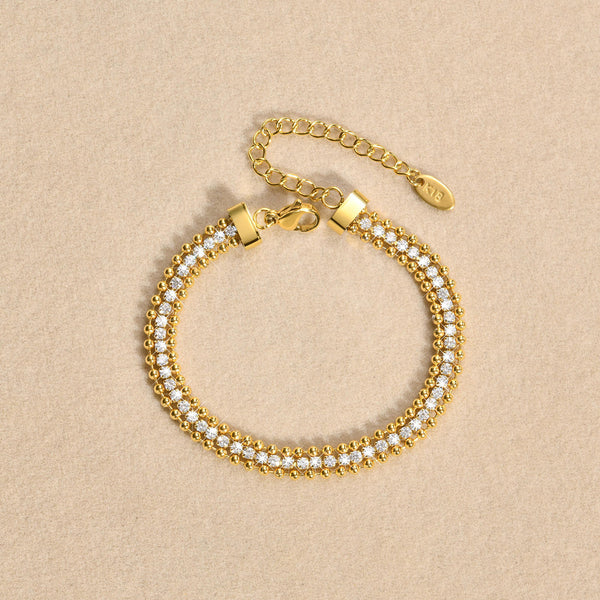 Triple Layer Crystal Tennis & Bead Chain Bracelet