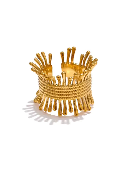 Sunburst Textured Ring - 18K gold-plated stainless steel jewelry