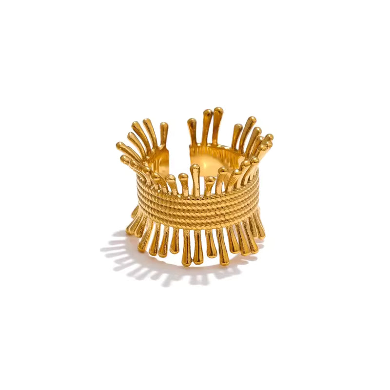 Sunburst Textured Ring - 18K Gold Plated Stainless Steel Jewelry