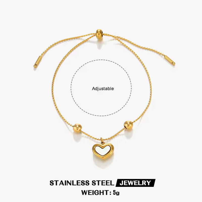 Enamel Heart Charm Bracelet - 18K Gold Plated Stainless Steel Jewelry