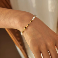 Pearl & Gold Wavy Bar Bead Bracelet - view 3
