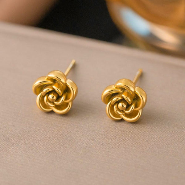 Gold Rose Flower Stud Earrings