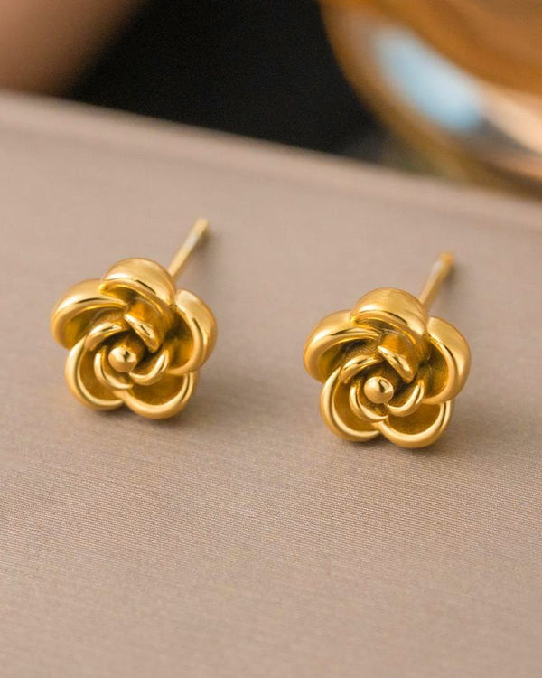 Gold Rose Flower Stud Earrings
