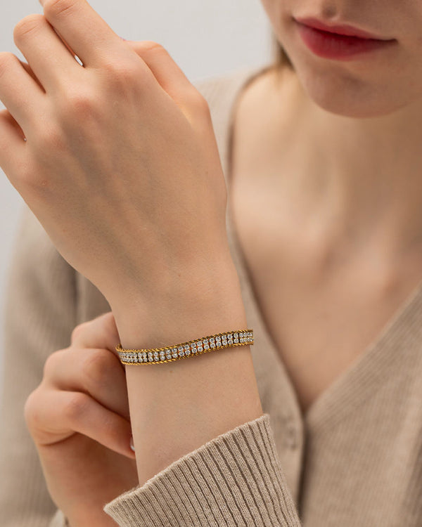 Wide Double-Row Crystal Tennis Bracelet