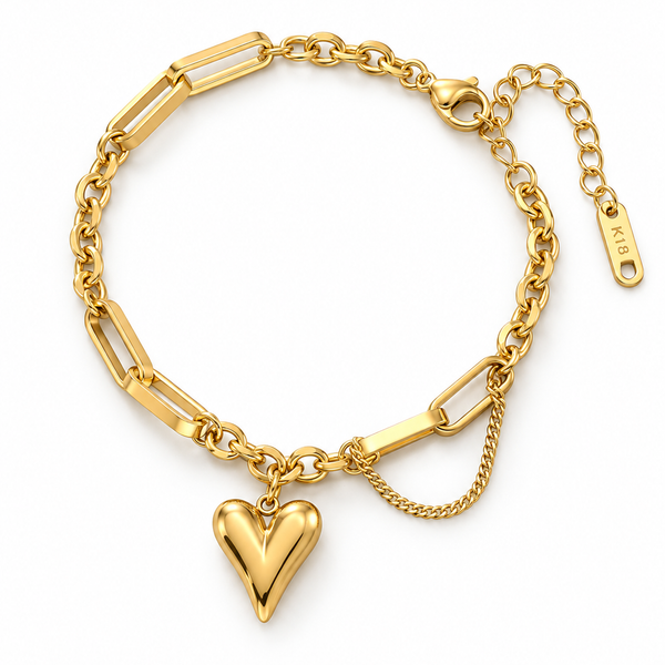 Heart Charm Paperclip Bracelet