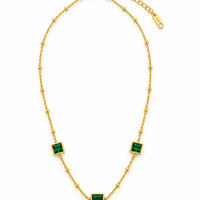Triple Square Crystal Station Necklace — Emerald Green - view 1