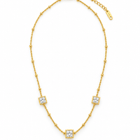 Triple Square Crystal Station Necklace — Crystal White - view 1