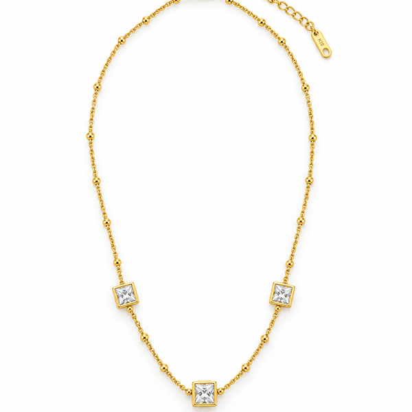 Triple Square Crystal Station Necklace — Crystal White