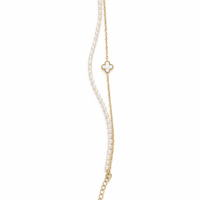Pearl Strand & Gold Clover Charm Double Layer Bracelet - view 2