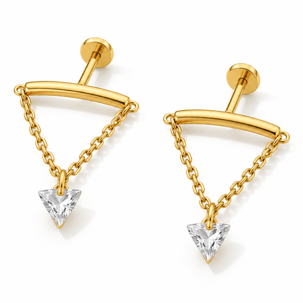 Triangle Crystal Draped Bar Studs