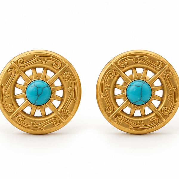 Turquoise Sunburst Medallion Studs
